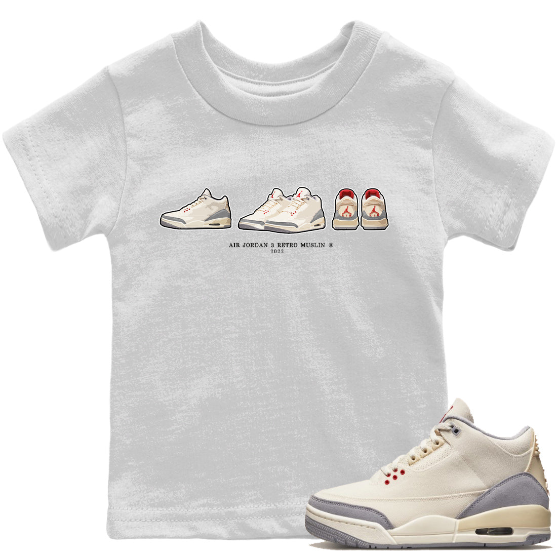Jordan 3 Muslin Sneaker Matching T-Shirt Air Jordan 3 Prelude Sneaker Tees Jordan 3 Muslin Sneaker Release Tees Kids Shirts
