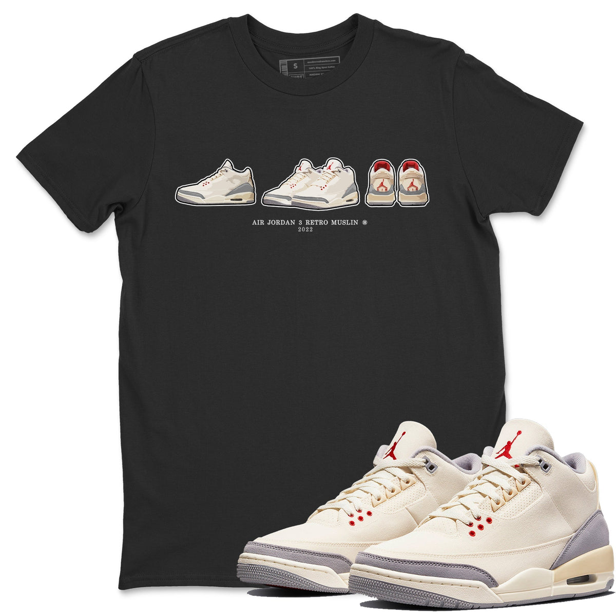 Jordan 3 Muslin Sneaker Matching T-Shirt Air Jordan 3 Prelude Sneaker Tees Jordan 3 Muslin Sneaker Release Tees Crew Neck Tees