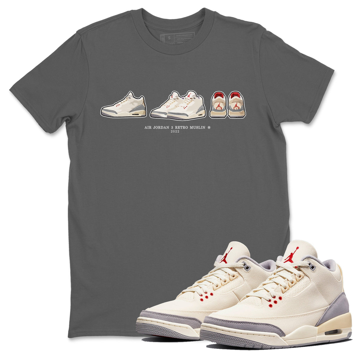 Jordan 3 Muslin Sneaker Matching T-Shirt Air Jordan 3 Prelude Sneaker Tees Jordan 3 Muslin Sneaker Release Tees Crew Neck Tees
