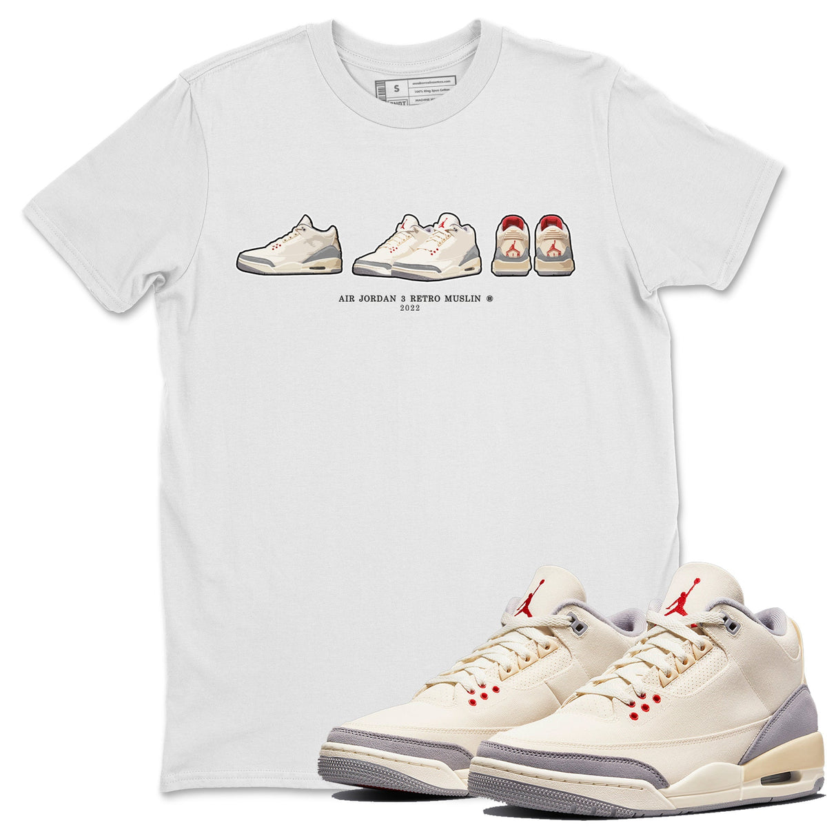 Jordan 3 Muslin Sneaker Matching T-Shirt Air Jordan 3 Prelude Sneaker Tees Jordan 3 Muslin Sneaker Release Tees Crew Neck Tees