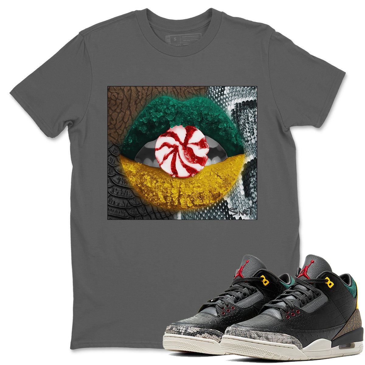 Jordan 3 Animal Instinct 2.0 Sneaker Matching T-Shirt Lips Candy Sneaker Tees Jordan 3 Animal Instinct 2.0 Sneaker Release Tees Crew Neck Tees