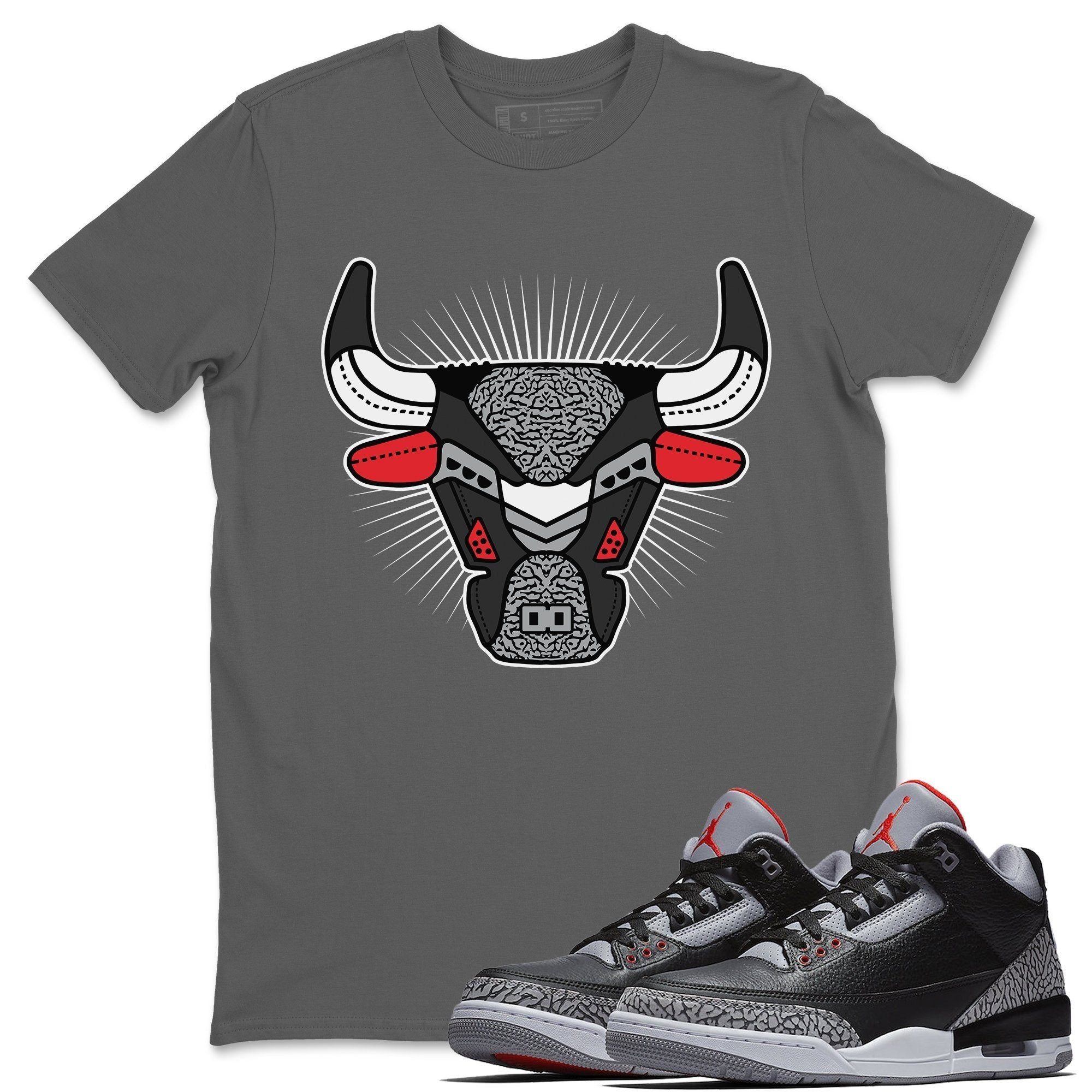 Jordan 3 Black Cement Shirt To Match Jordans AJ3 Bull Head Sneaker Tees Jordan 3 Black Cement Drip Gear Zone Sneaker Matching Clothing Unisex Shirts