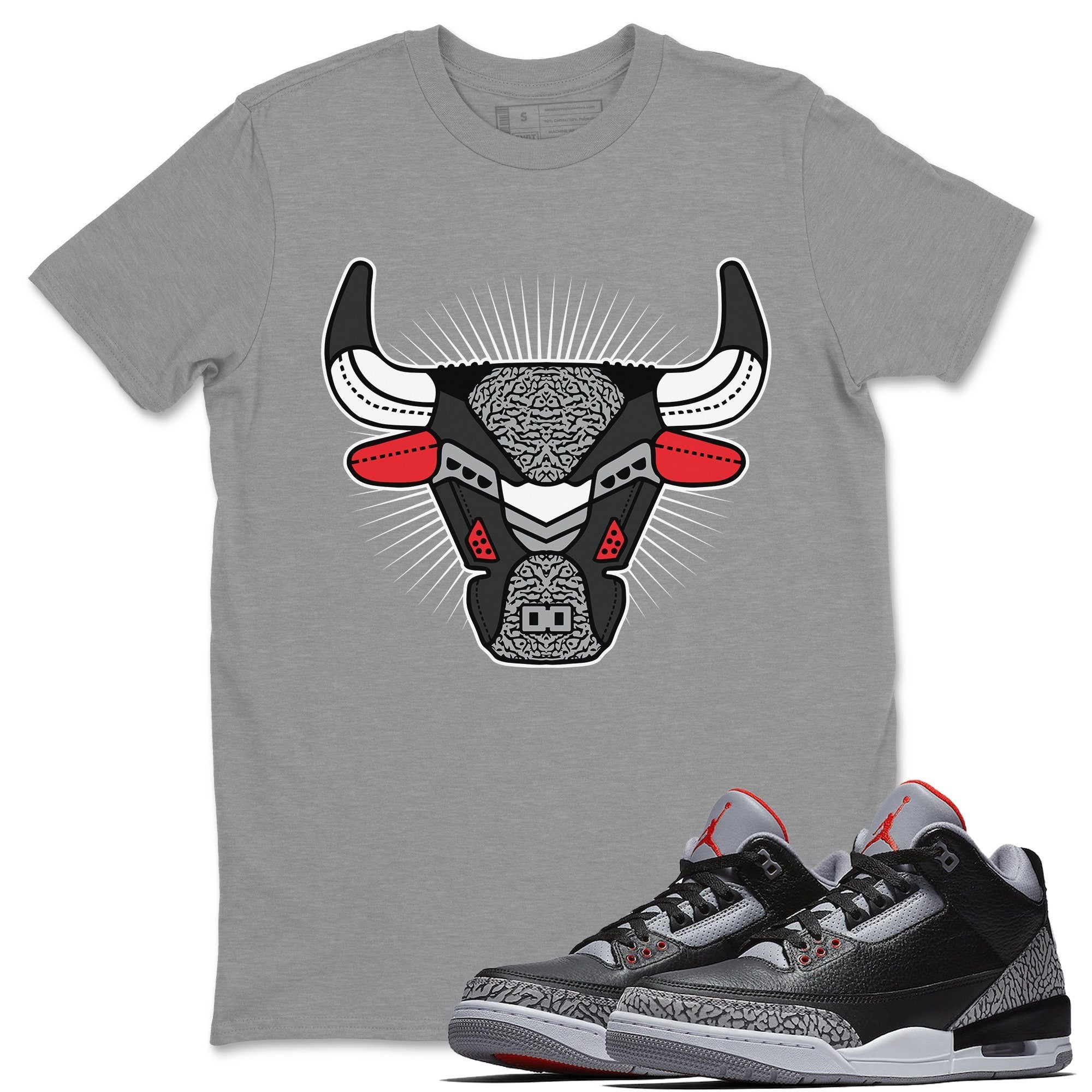 Jordan 3 Black Cement Shirt To Match Jordans AJ3 Bull Head Sneaker Tees Jordan 3 Black Cement Drip Gear Zone Sneaker Matching Clothing Unisex Shirts