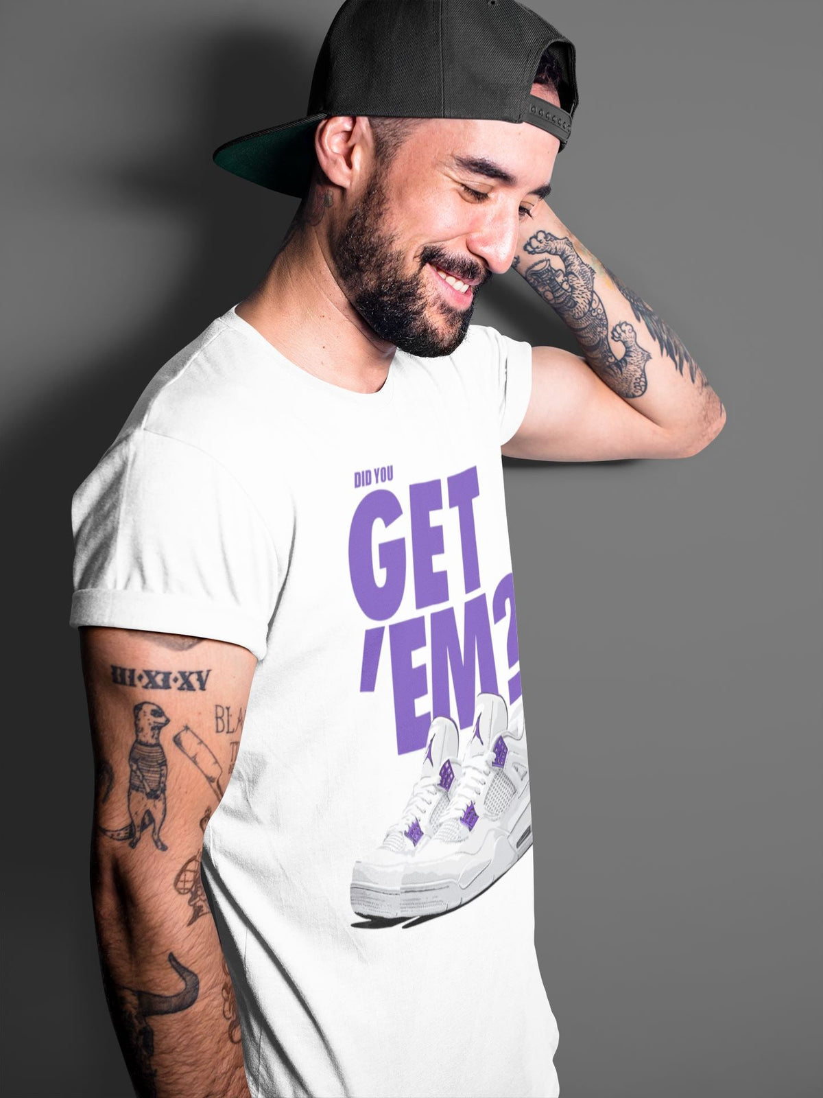 Jordan 4 Court Purple Sneaker Matching T-Shirt Did You Get Em SNRT Sneaker Tees Jordan 4 Court Purple Drip Gear Zone Crew Neck Tees