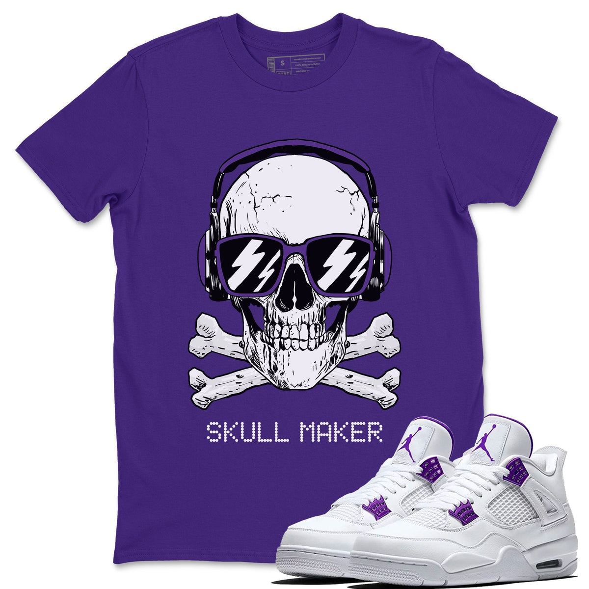 Jordan 4 Court Purple Sneaker Matching T-Shirt Skull Maker Sneaker Tees Jordan 4 Court Purple Sneaker Release Tees Crew Neck Tees