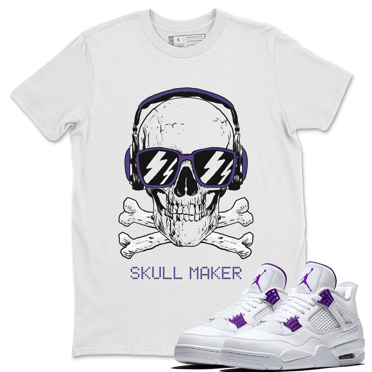 Jordan 4 Court Purple Sneaker Matching T-Shirt Skull Maker Sneaker Tees Jordan 4 Court Purple Sneaker Release Tees Crew Neck Tees