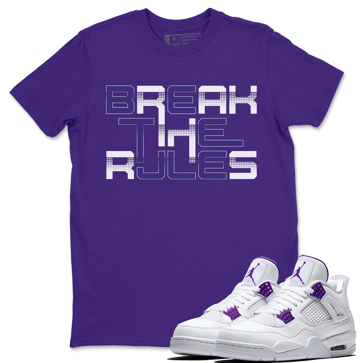 Jordan 4 Court Purple Sneaker Matching T-Shirt Break The Rules Sneaker Tees Jordan 4 Court Purple Sneaker Release Tees Crew Neck Tees