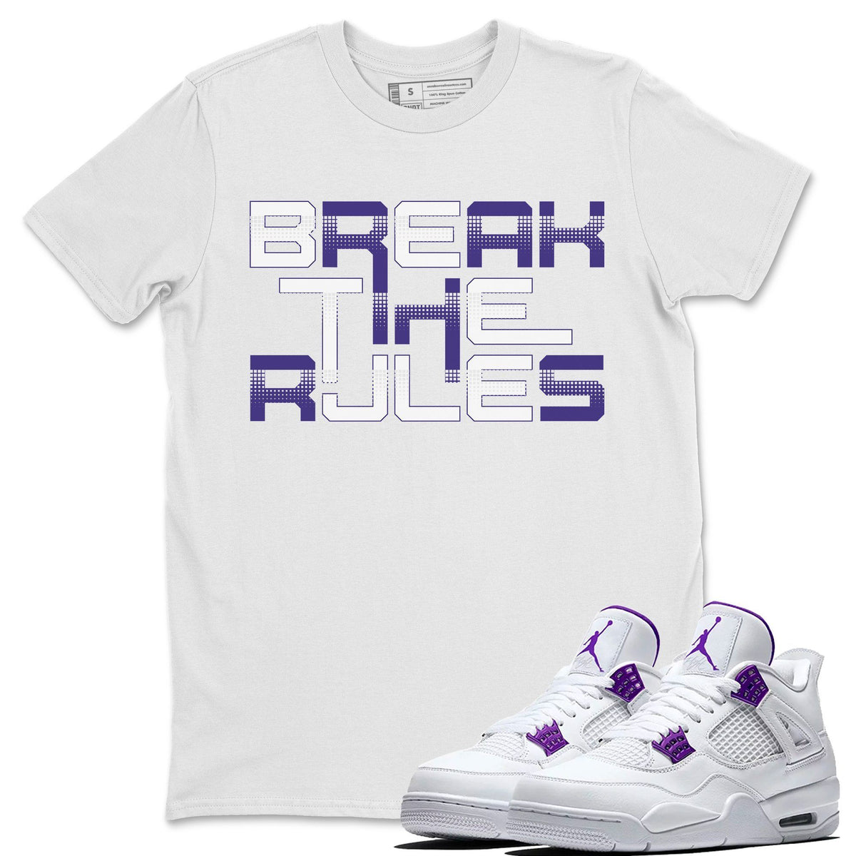 Jordan 4 Court Purple Sneaker Matching T-Shirt Break The Rules Sneaker Tees Jordan 4 Court Purple Sneaker Release Tees Crew Neck Tees