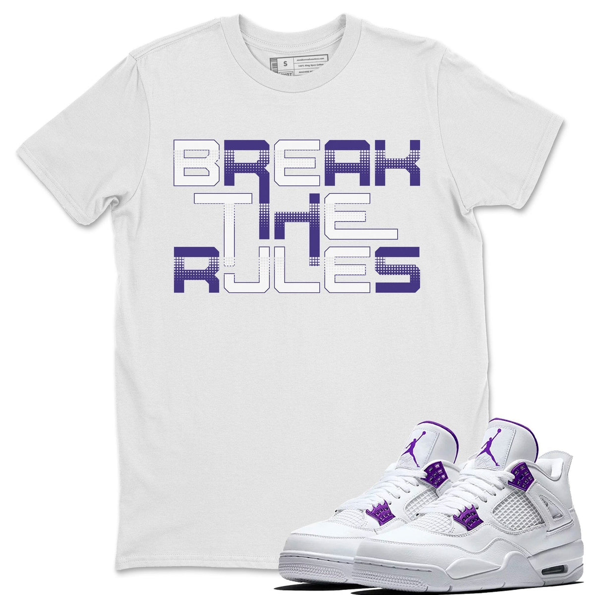 Jordan 4 Court Purple Sneaker Matching T-Shirt Break The Rules Sneaker Tees Jordan 4 Court Purple Sneaker Release Tees Crew Neck Tees