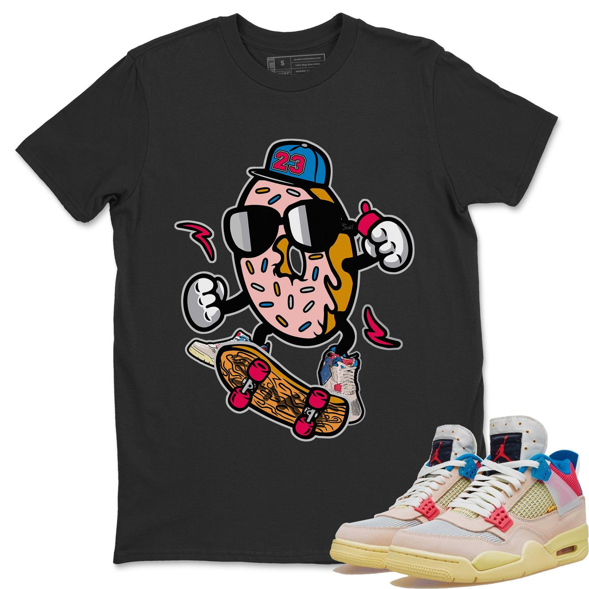 Jordan 4 Union Guava Ice Sneaker Matching T-Shirt Donut Skater Sneaker Tees Jordan 4 Union Guava Ice Sneaker Release Tees Crew Neck Tees
