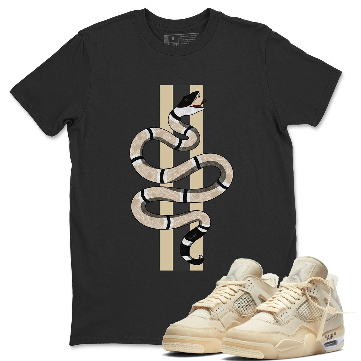 Jordan 4 OFF-WHITE Sail Sneaker Matching T-Shirt Snake Sneaker Tees Jordan 4 OFF-WHITE Sail Sneaker Release Tees Crew Neck Tees