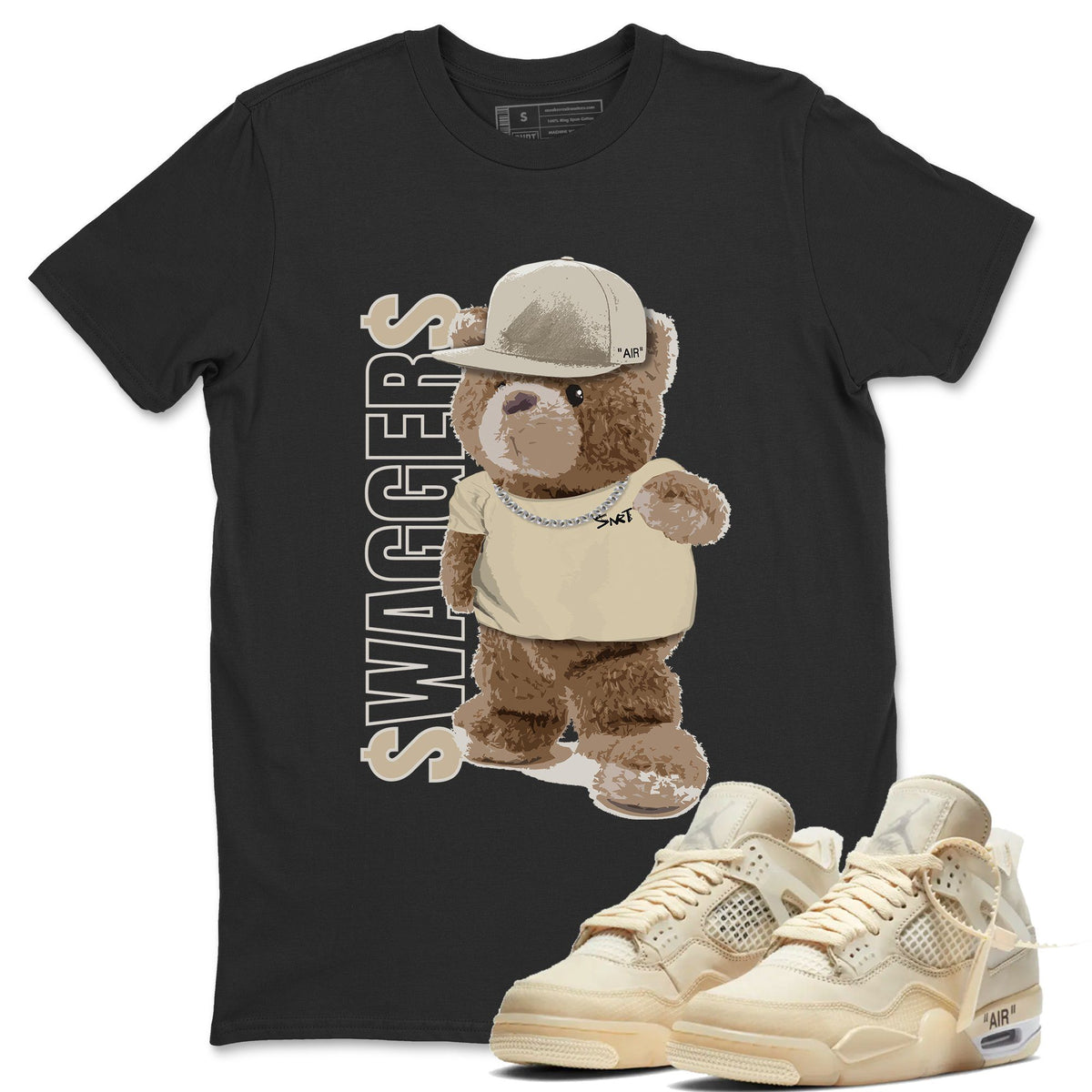 Jordan 4 OFF-WHITE Sail Sneaker Matching T-Shirt Bear Swaggers Sneaker Tees Jordan 4 OFF-WHITE Sail Sneaker Release Tees Crew Neck Tees