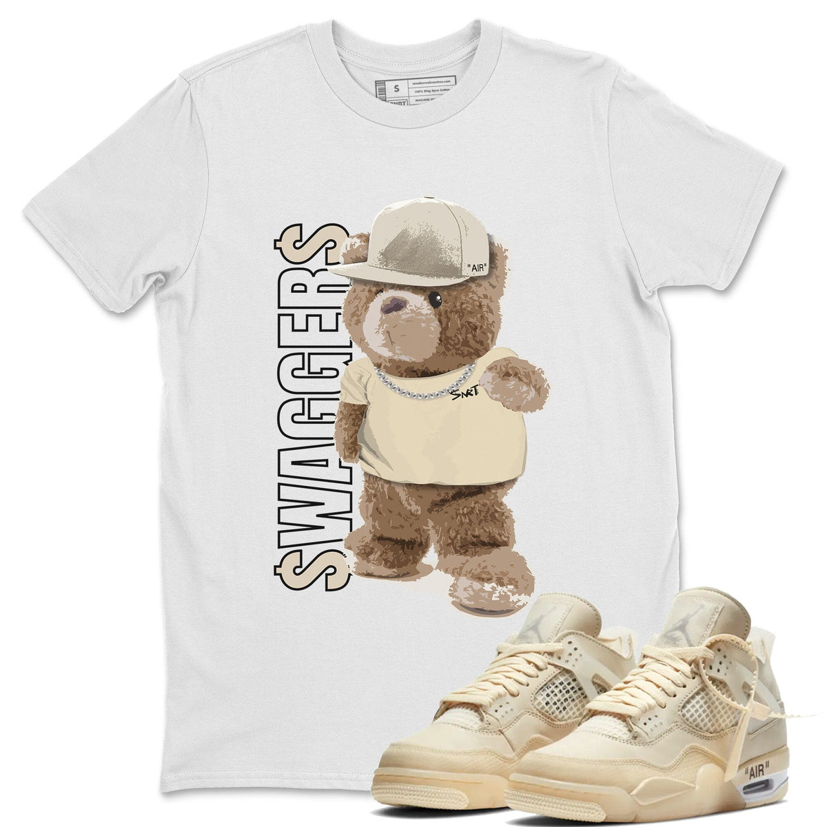 Jordan 4 OFF-WHITE Sail Sneaker Matching T-Shirt Bear Swaggers Sneaker Tees Jordan 4 OFF-WHITE Sail Sneaker Release Tees Crew Neck Tees