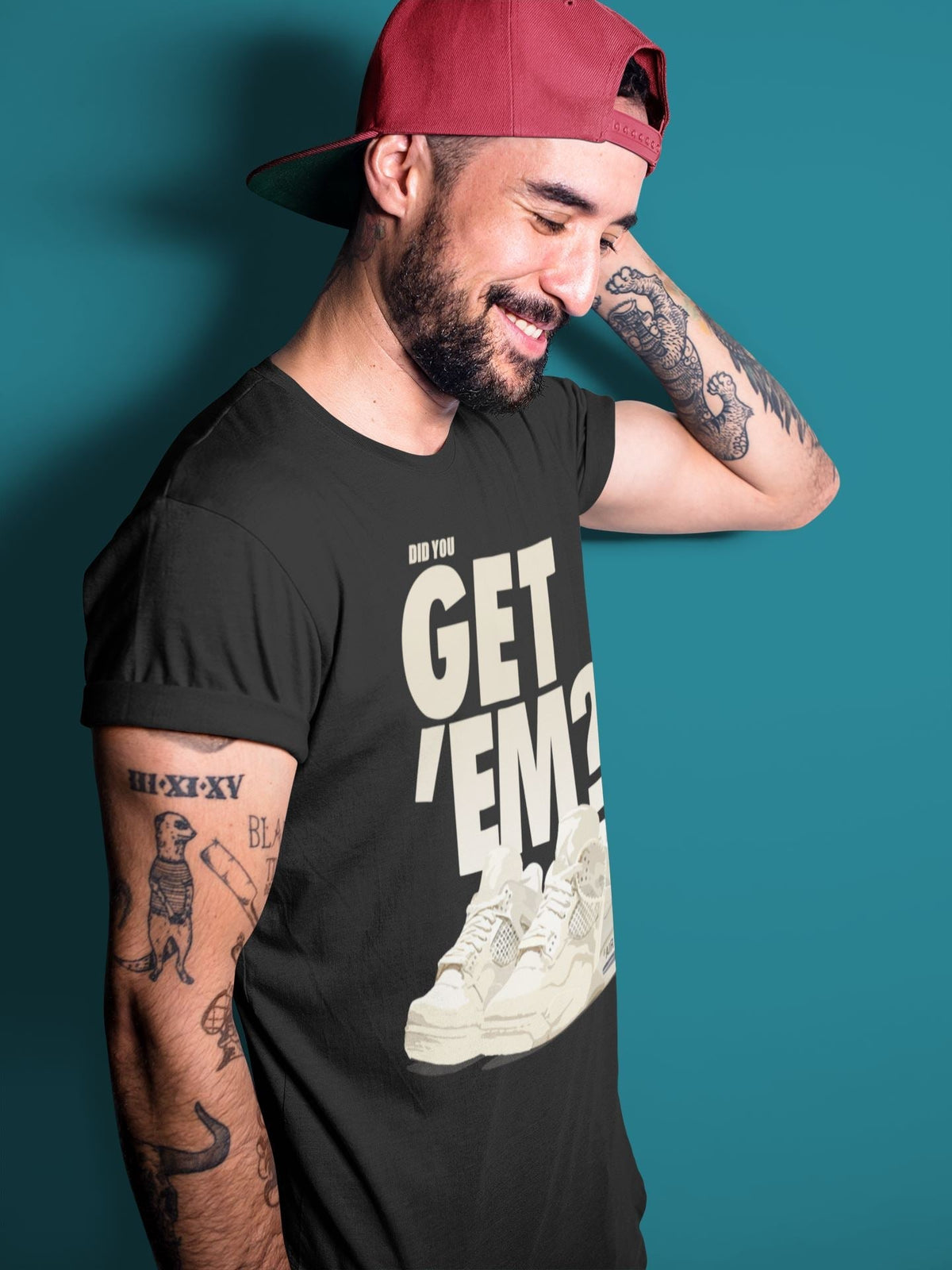 Jordan 4 OFF-WHITE Sail Sneaker Matching T-Shirt Did You Get Em SNRT Sneaker Tees Jordan 4 OFF-WHITE Sail Drip Gear Zone Crew Neck Tees