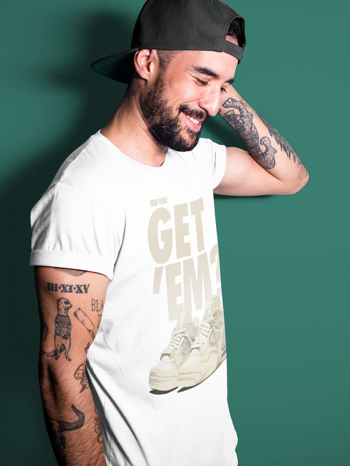 Jordan 4 OFF-WHITE Sail Sneaker Matching T-Shirt Did You Get Em SNRT Sneaker Tees Jordan 4 OFF-WHITE Sail Drip Gear Zone Crew Neck Tees