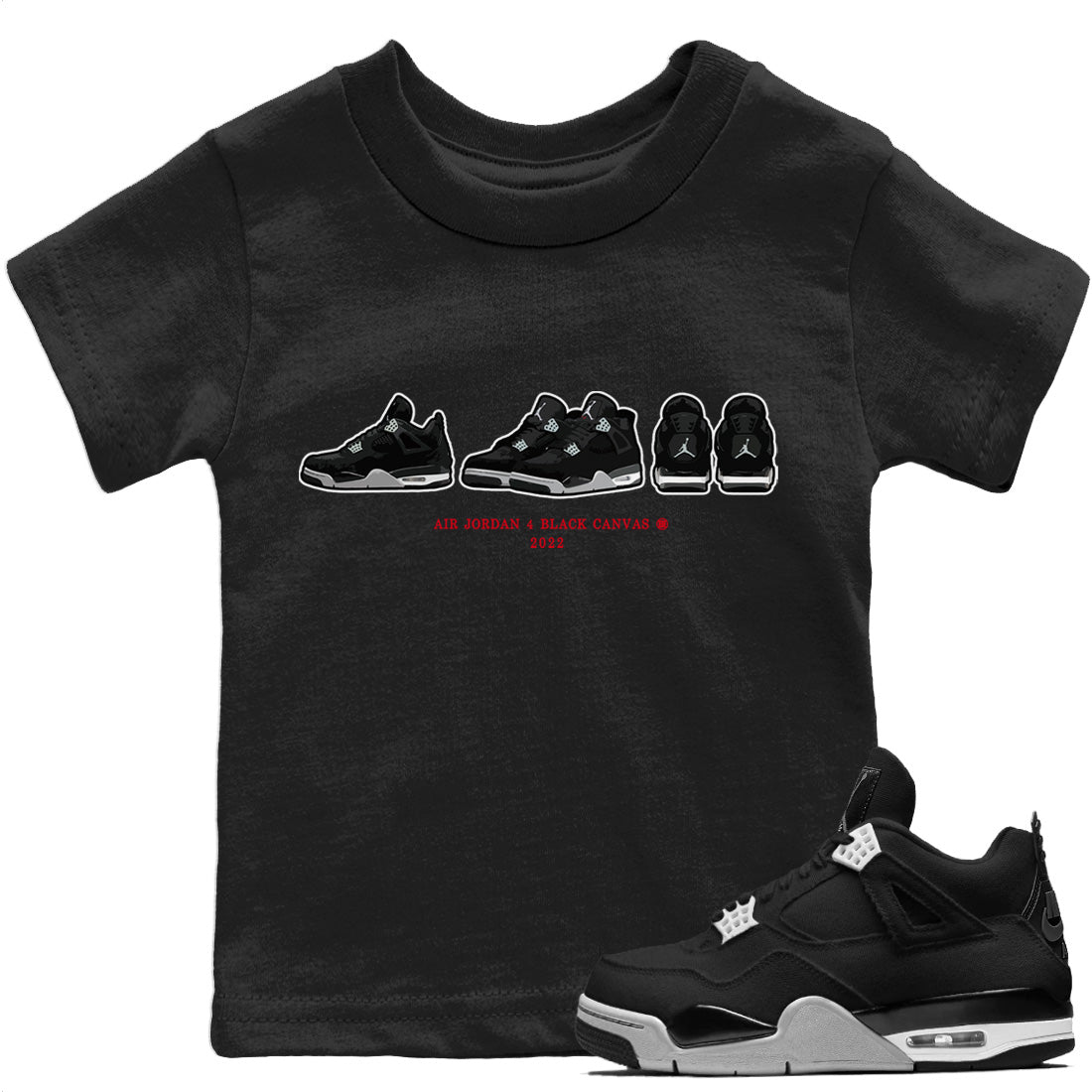 Jordan 4 Black Canvas Sneaker Matching T-Shirt Air Jordan 4 Prelude Sneaker Tees Jordan 4 Black Canvas Sneaker Release Tees Kids Shirts