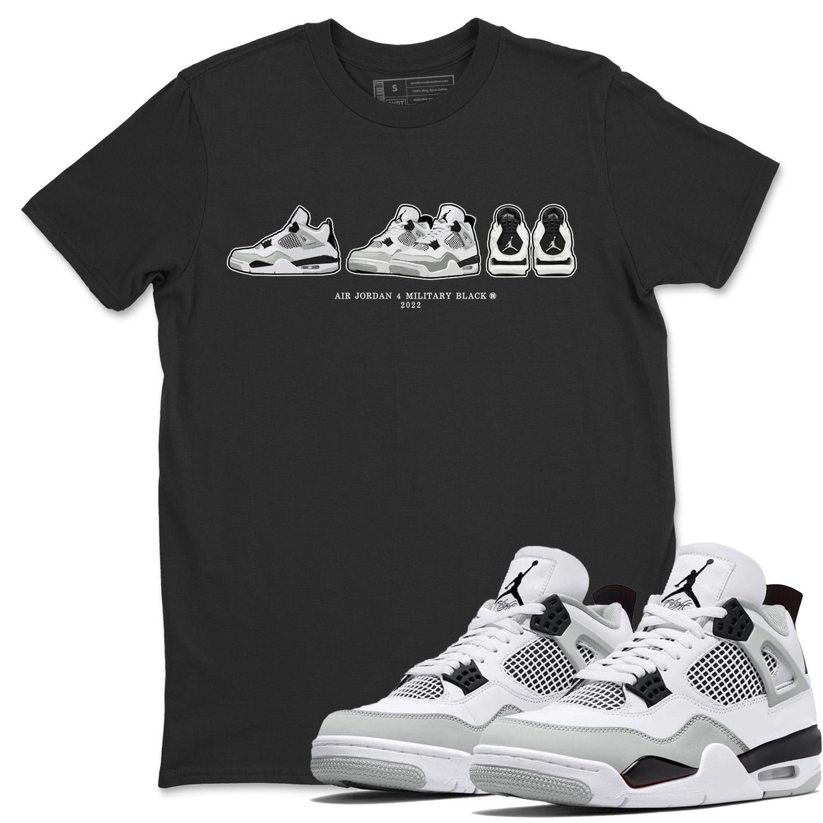 Jordan 4 Military Black Sneaker Matching T-Shirt Air Jordan 4 Prelude Sneaker Tees Jordan 4 Military Black Sneaker Release Tees Crew Neck Tees
