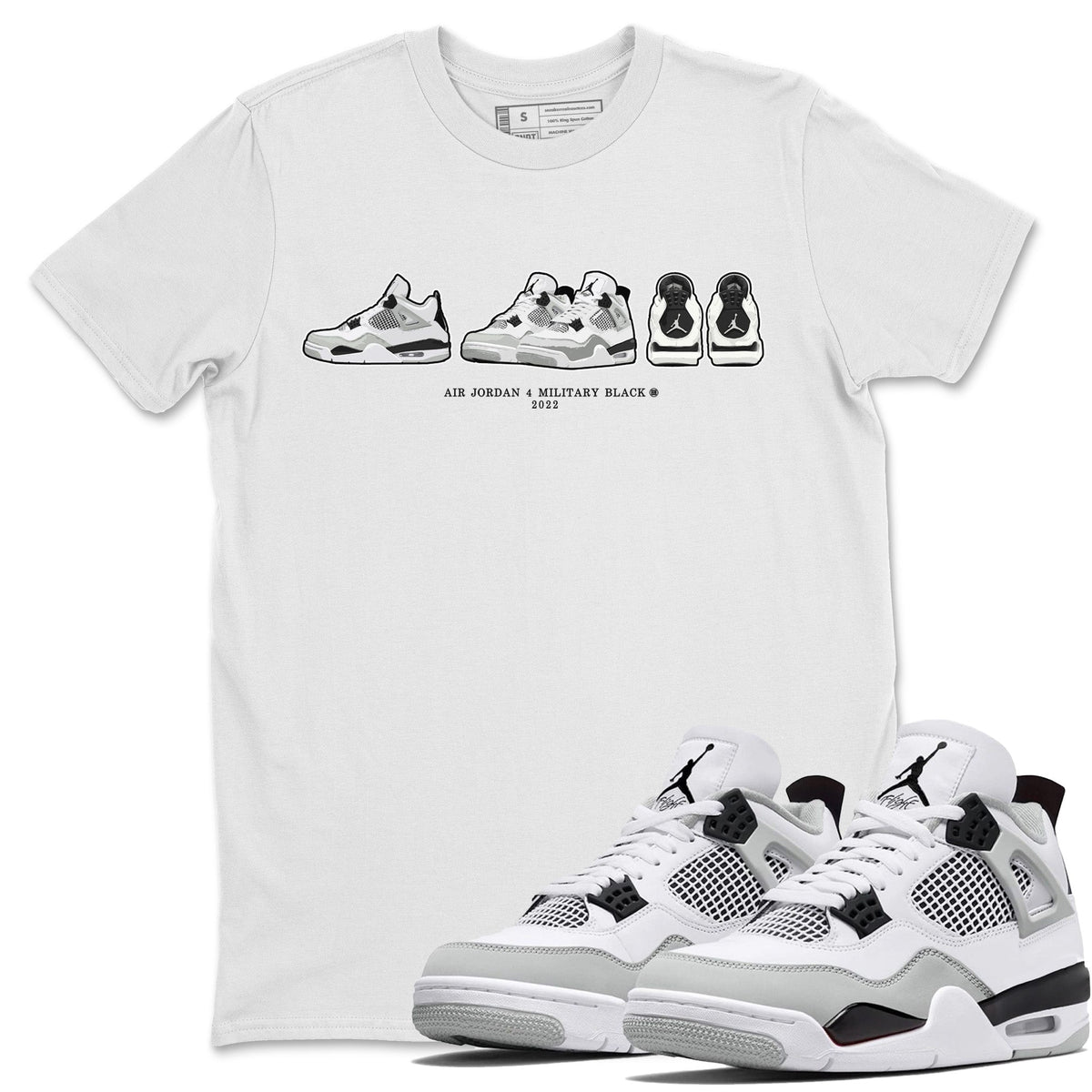 Jordan 4 Military Black Sneaker Matching T-Shirt Air Jordan 4 Prelude Sneaker Tees Jordan 4 Military Black Sneaker Release Tees Crew Neck Tees