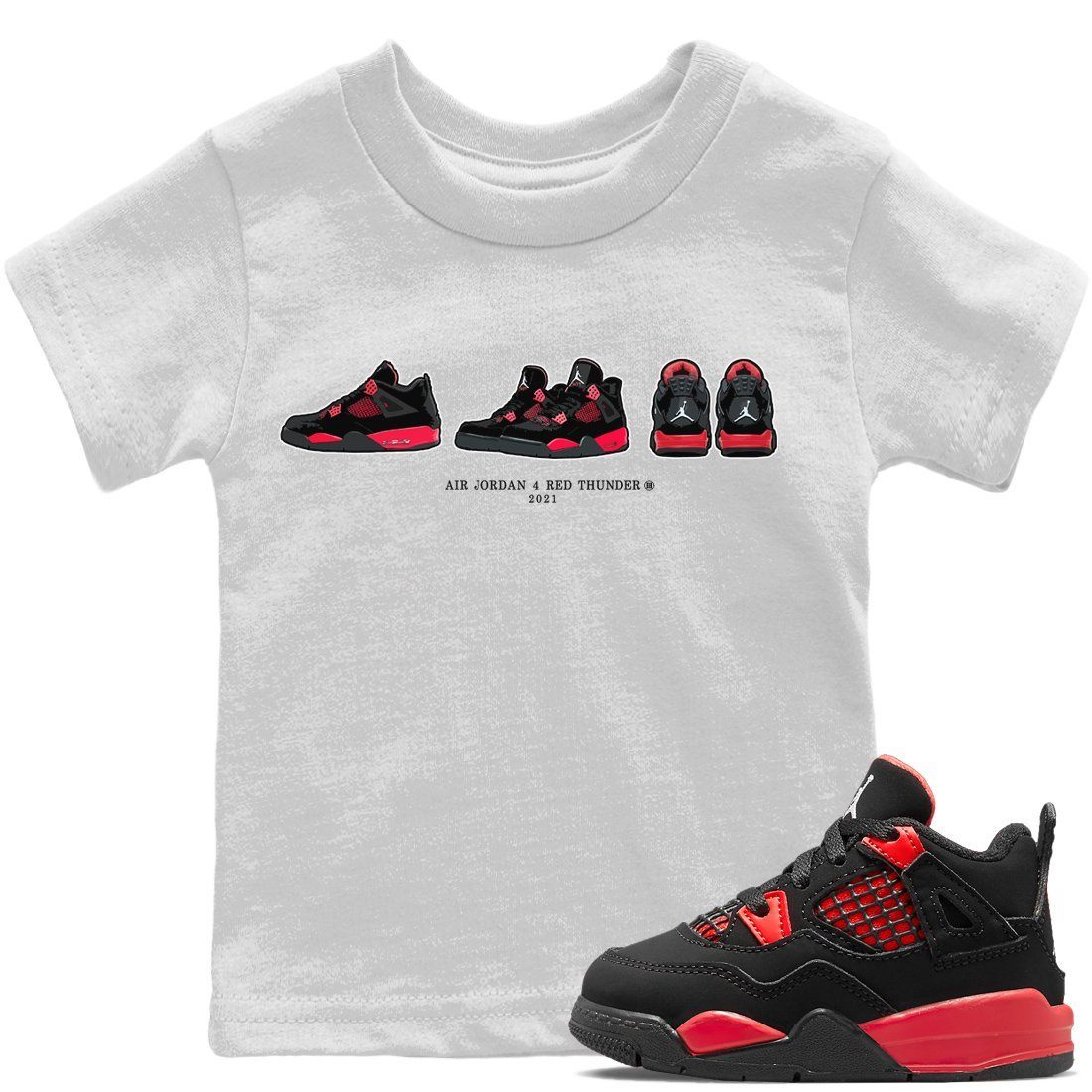 Jordan 4 Red Thunder Sneaker Matching T-Shirt Air Jordan 4 Prelude Sneaker Tees Jordan 4 Red Thunder Sneaker Release Tees Kids Shirts