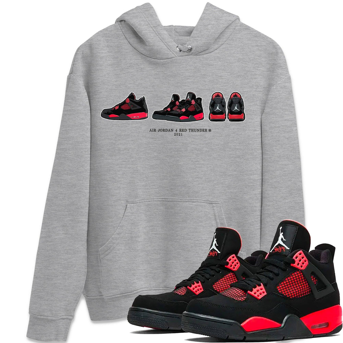 Jordan 4 Red Thunder Sneaker Matching T-Shirt Air Jordan 4 Prelude Sneaker Tees Jordan 4 Red Thunder Sneaker Release Tees Crew Neck Tees