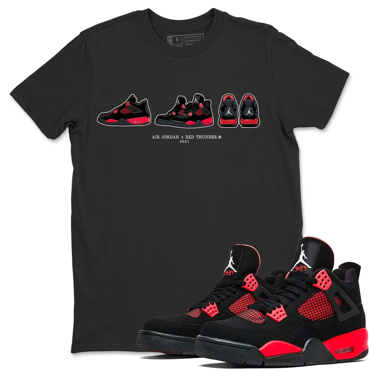 Jordan 4 Red Thunder Sneaker Matching T-Shirt Air Jordan 4 Prelude Sneaker Tees Jordan 4 Red Thunder Sneaker Release Tees Crew Neck Tees