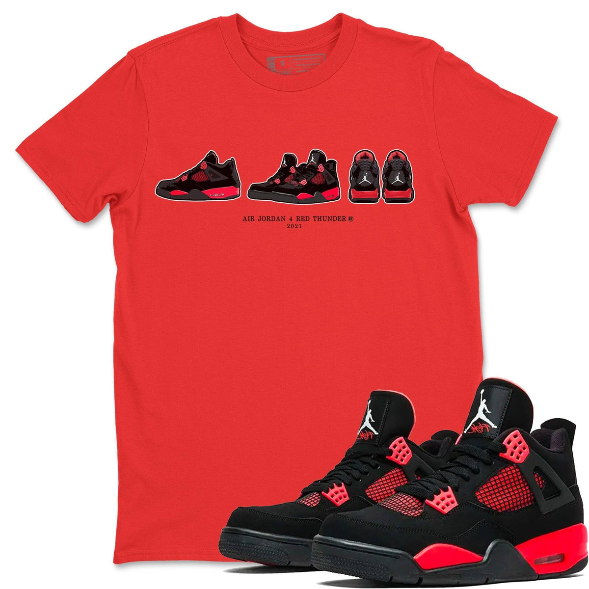 Jordan 4 Red Thunder Sneaker Matching T-Shirt Air Jordan 4 Prelude Sneaker Tees Jordan 4 Red Thunder Sneaker Release Tees Crew Neck Tees
