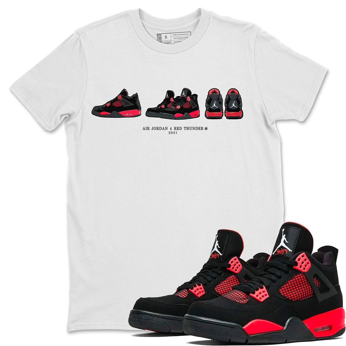 Jordan 4 Red Thunder Sneaker Matching T-Shirt Air Jordan 4 Prelude Sneaker Tees Jordan 4 Red Thunder Sneaker Release Tees Crew Neck Tees