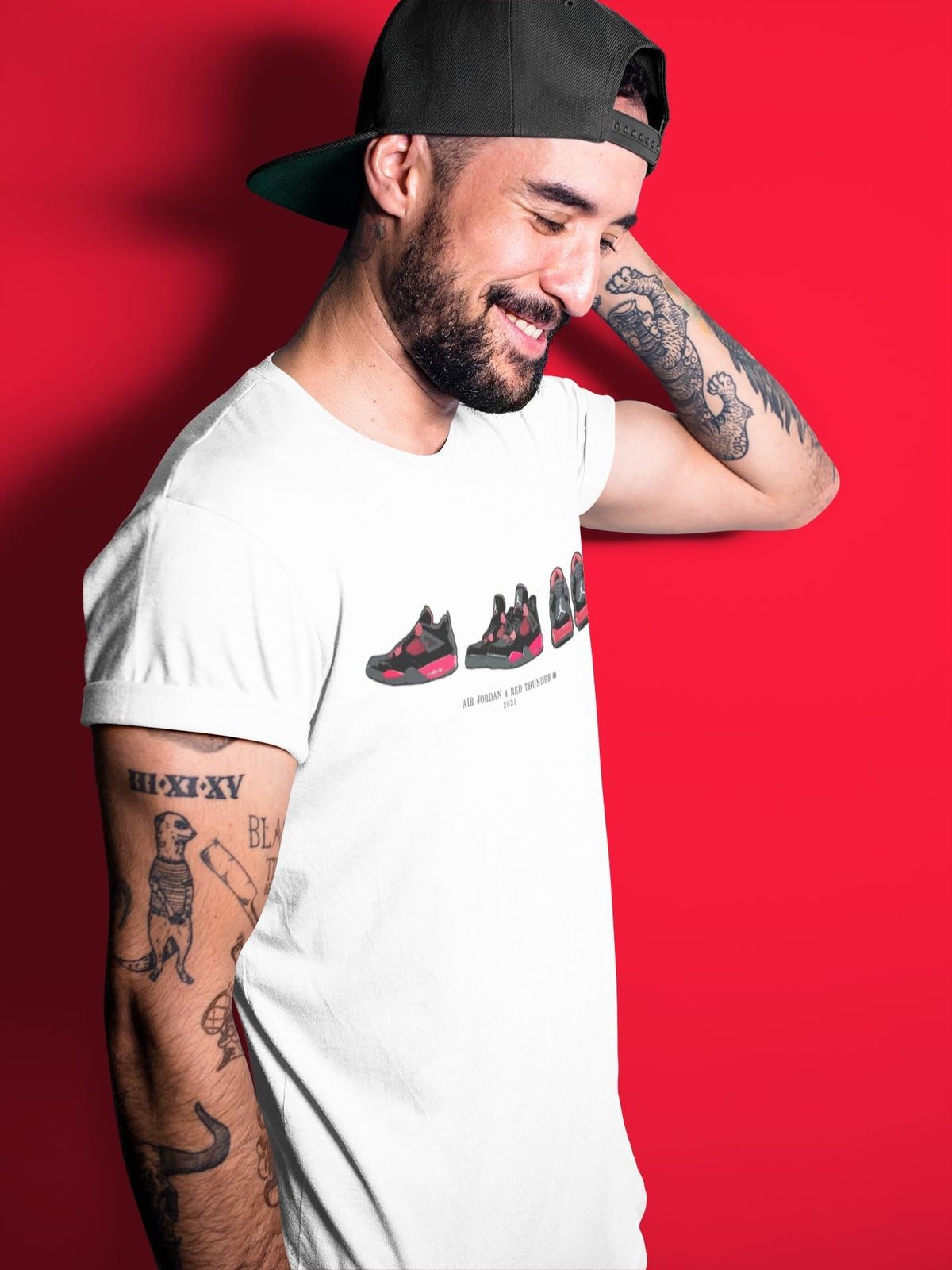 Jordan 4 Red Thunder Sneaker Matching T-Shirt Air Jordan 4 Prelude Sneaker Tees Jordan 4 Red Thunder Sneaker Release Tees Crew Neck Tees