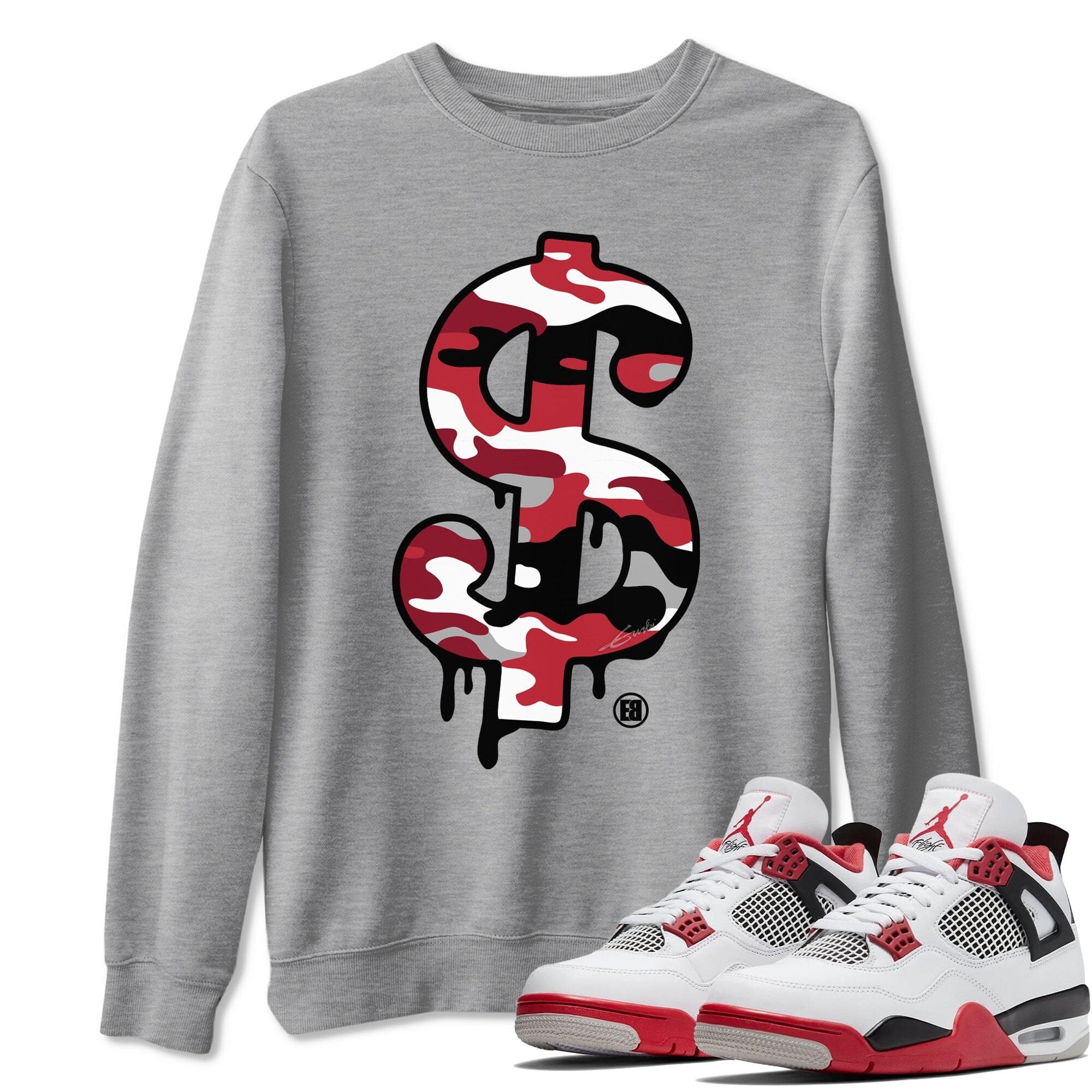 Jordan 4 Fire Red Shirt To Match Jordans Dollar Camo Sneaker Tees Jordan 4 Fire Red Drip Gear Zone Sneaker Matching Clothing Unisex Shirts