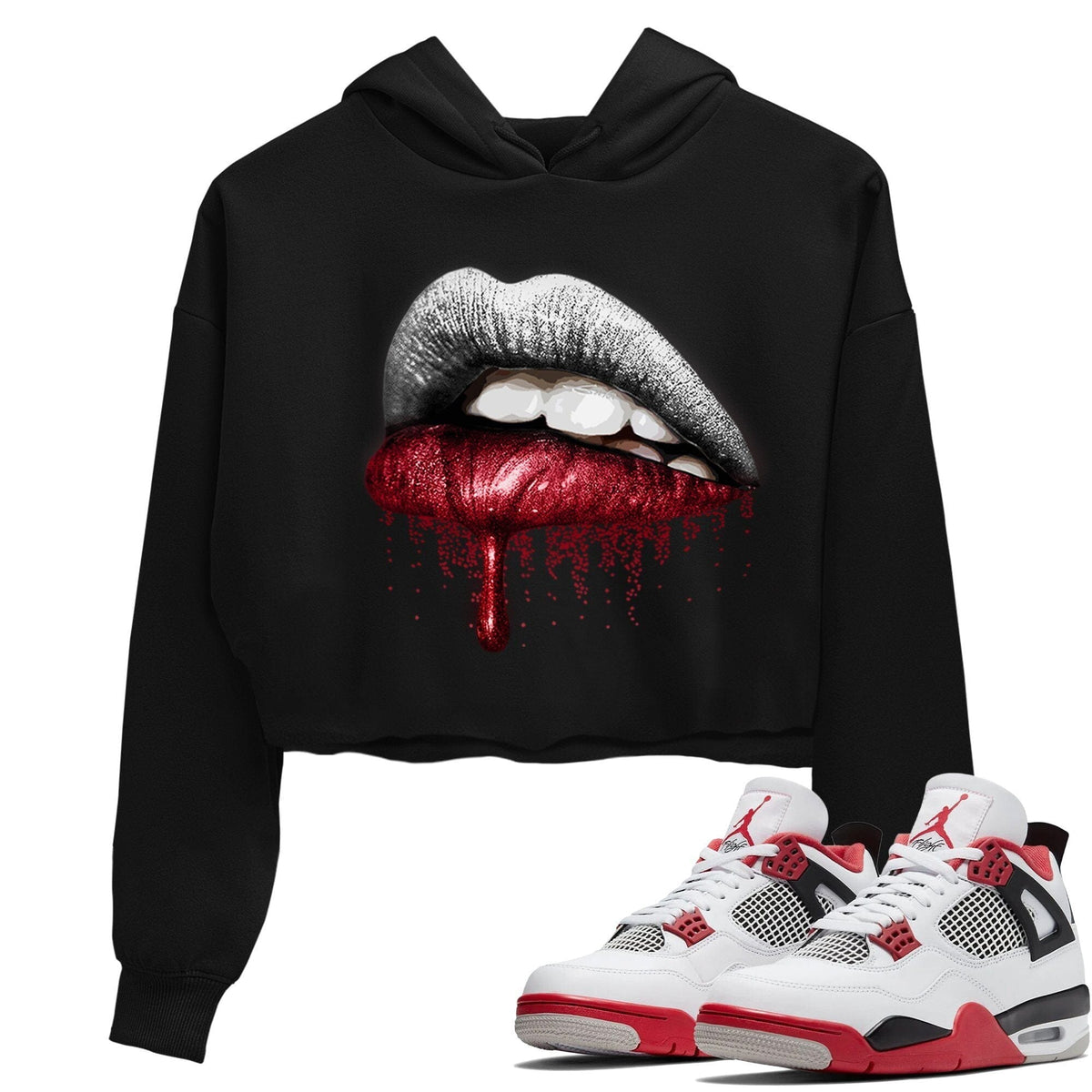 Jordan 4 Fire Red Sneaker Matching T-Shirt Dripping Lips Sneaker Tees Jordan 4 Fire Red Sneaker Release Tees Women's Shirts
