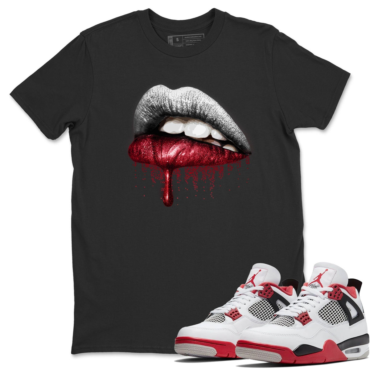 Jordan 4 Fire Red Shirt To Match Jordans Dripping Lips Sneaker Tees Jordan 4 Fire Red Drip Gear Zone Sneaker Matching Clothing Unisex Shirts