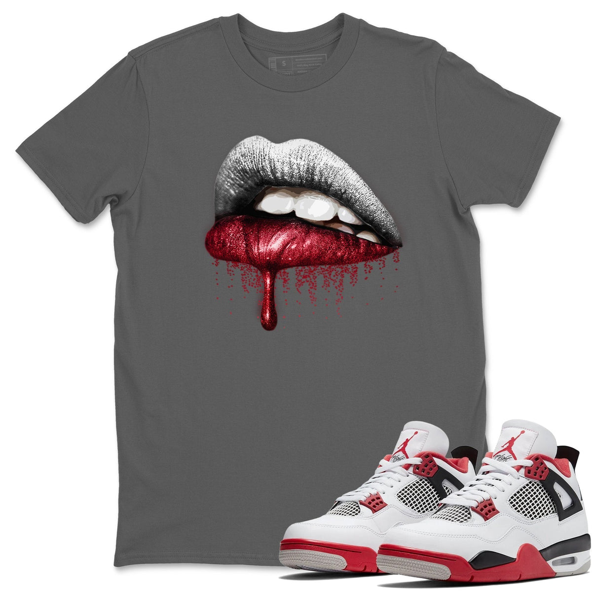 Jordan 4 Fire Red Shirt To Match Jordans Dripping Lips Sneaker Tees Jordan 4 Fire Red Drip Gear Zone Sneaker Matching Clothing Unisex Shirts