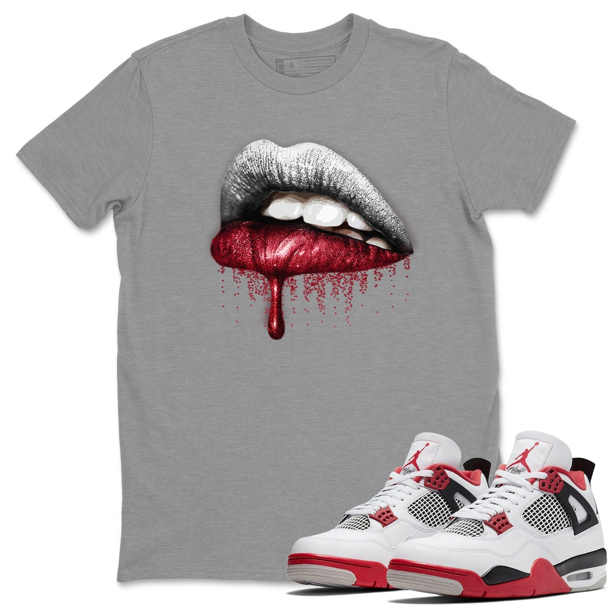 Jordan 4 Fire Red Shirt To Match Jordans Dripping Lips Sneaker Tees Jordan 4 Fire Red Drip Gear Zone Sneaker Matching Clothing Unisex Shirts