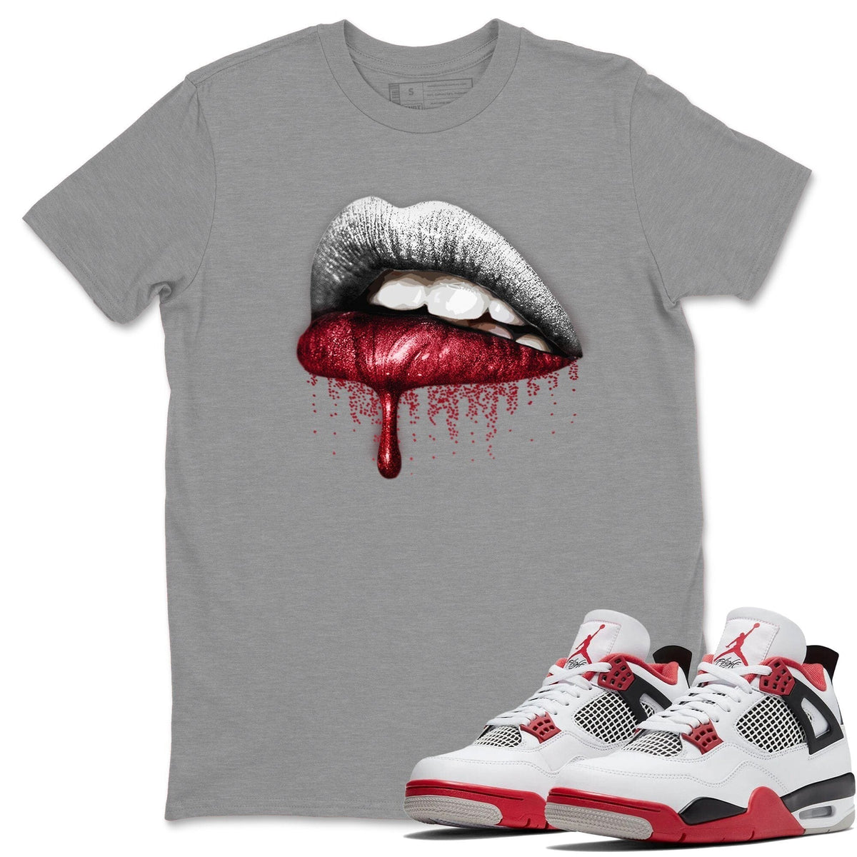 Jordan 4 Fire Red Shirt To Match Jordans Dripping Lips Sneaker Tees Jordan 4 Fire Red Drip Gear Zone Sneaker Matching Clothing Unisex Shirts