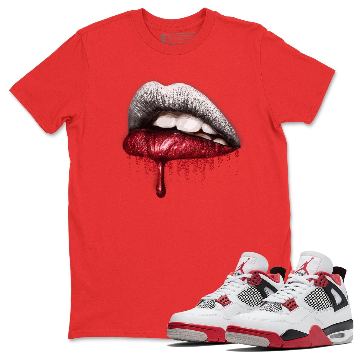 Jordan 4 Fire Red Shirt To Match Jordans Dripping Lips Sneaker Tees Jordan 4 Fire Red Drip Gear Zone Sneaker Matching Clothing Unisex Shirts