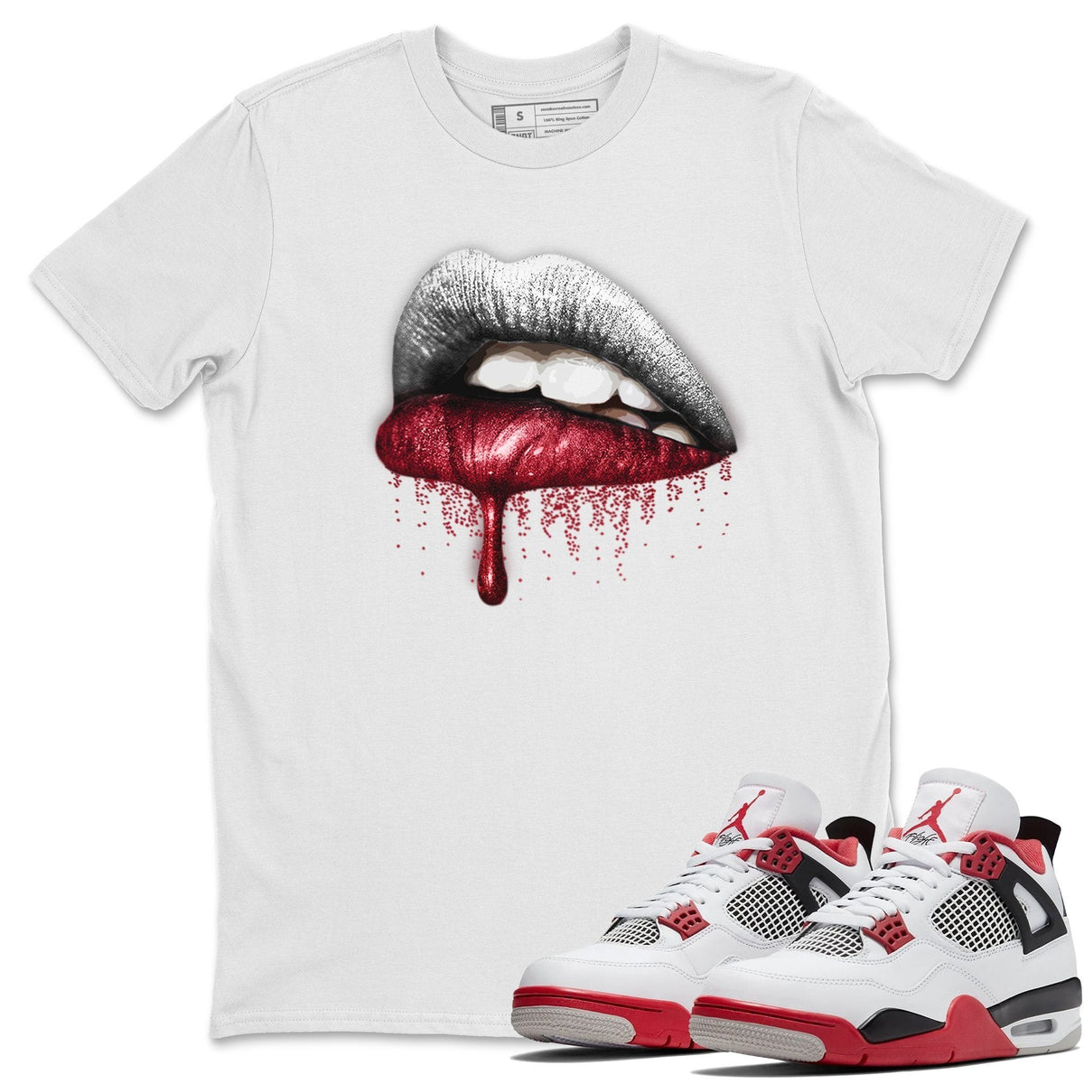 Jordan 4 Fire Red Shirt To Match Jordans Dripping Lips Sneaker Tees Jordan 4 Fire Red Drip Gear Zone Sneaker Matching Clothing Unisex Shirts