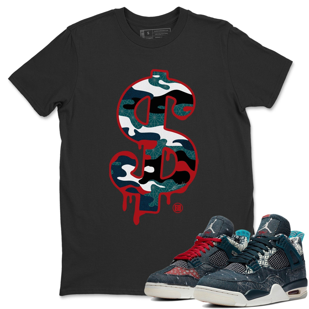 Jordan 4 Deep Ocean Shirt To Match Jordans Dollar Camo Sneaker Tees Jordan 4 Deep Ocean Drip Gear Zone Sneaker Matching Clothing Unisex Shirts