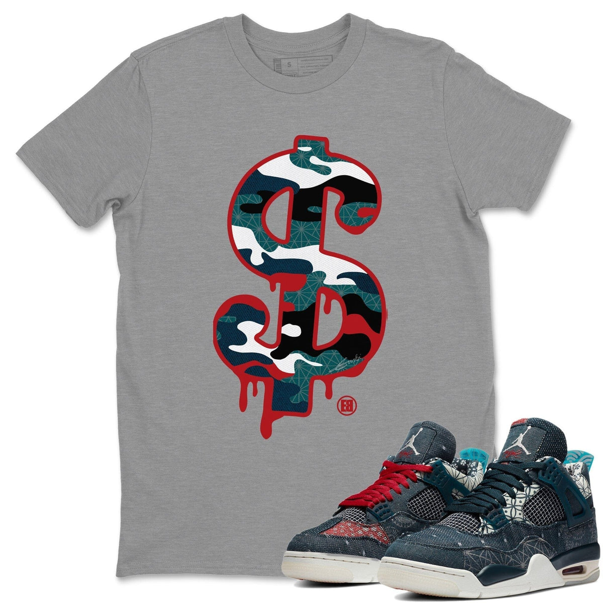 Jordan 4 Deep Ocean Shirt To Match Jordans Dollar Camo Sneaker Tees Jordan 4 Deep Ocean Drip Gear Zone Sneaker Matching Clothing Unisex Shirts