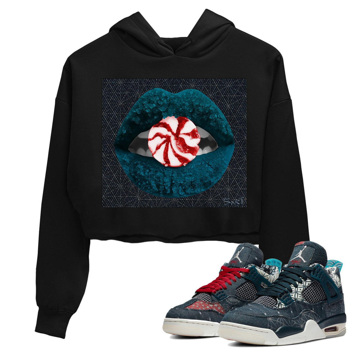 Jordan 4 Deep Ocean Sneaker Matching T-Shirt Lips Candy Sneaker Tees Jordan 4 Deep Ocean Sneaker Release Tees Women's Shirts