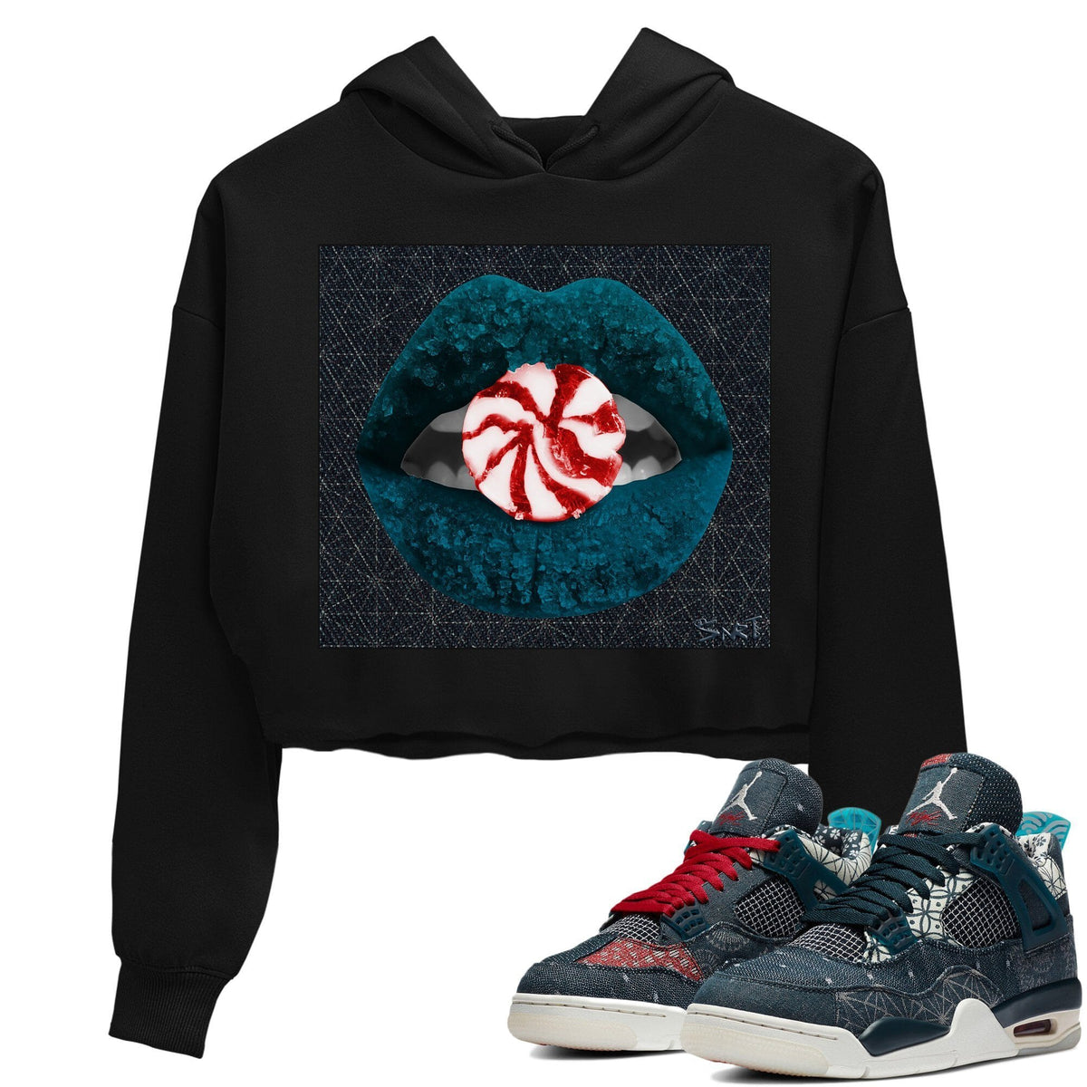 Jordan 4 Deep Ocean Sneaker Matching T-Shirt Lips Candy Sneaker Tees Jordan 4 Deep Ocean Sneaker Release Tees Women's Shirts