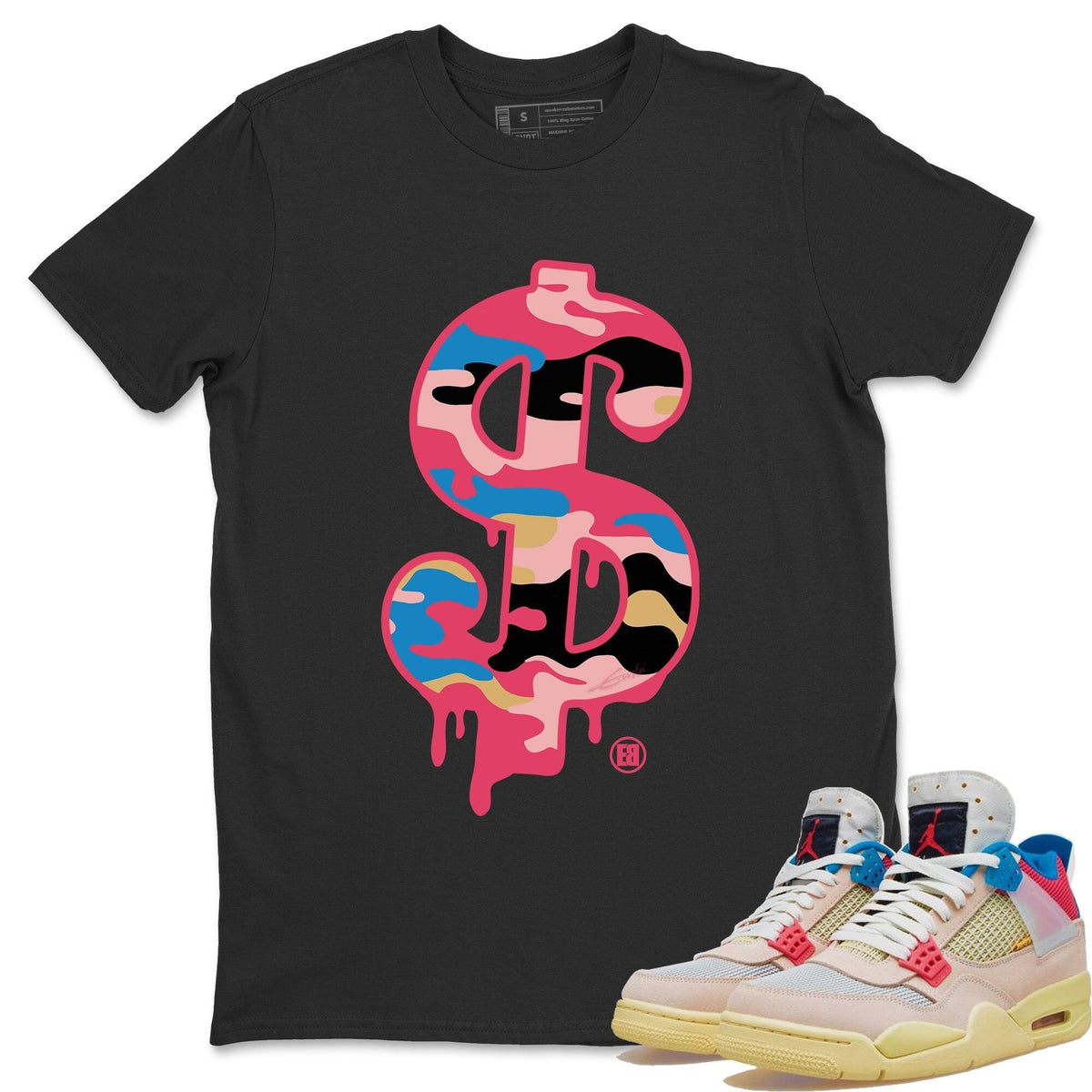 Jordan 4 Union Guava Ice Sneaker Matching T-Shirt Dollar Camo Sneaker Tees Jordan 4 Union Guava Ice Sneaker Release Tees Crew Neck Tees