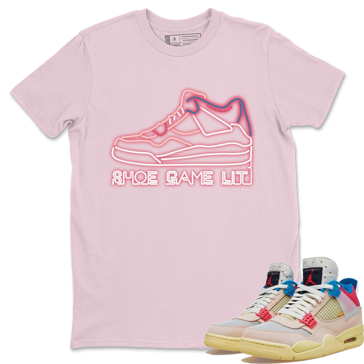 Jordan 4 Union Guava Ice Sneaker Matching T-Shirt Shoe Game Lit Sneaker Tees Jordan 4 Union Guava Ice Sneaker Release Tees Crew Neck Tees