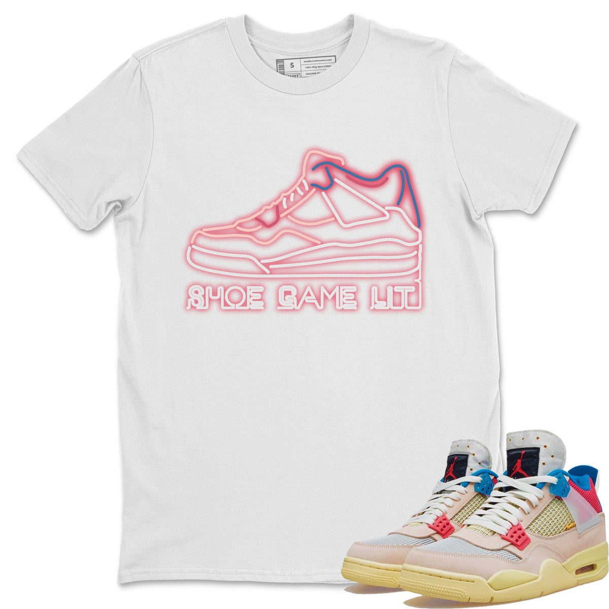 Jordan 4 Union Guava Ice Sneaker Matching T-Shirt Shoe Game Lit Sneaker Tees Jordan 4 Union Guava Ice Sneaker Release Tees Crew Neck Tees