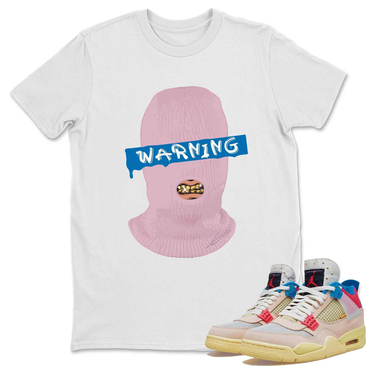 Jordan 4 Union Guava Ice Sneaker Matching T-Shirt Warning Sneaker Tees Jordan 4 Union Guava Ice Sneaker Release Tees Crew Neck Tees