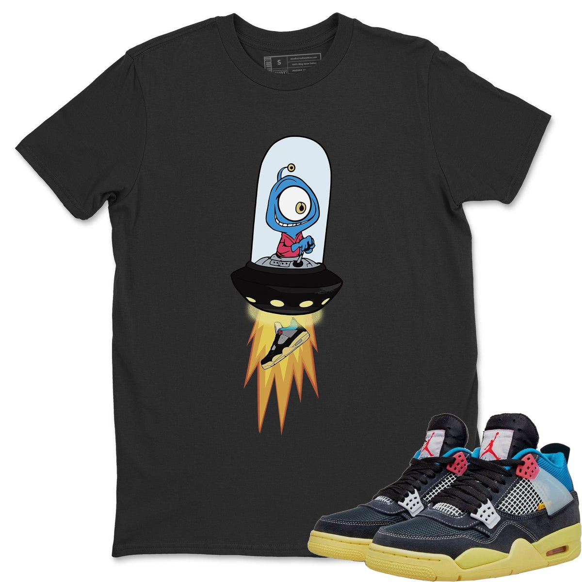 Jordan 4 Union Off Noir Sneaker Matching T-Shirt Alien Sneaker Tees Jordan 4 Union Off Noir Sneaker Release Tees Crew Neck Tees