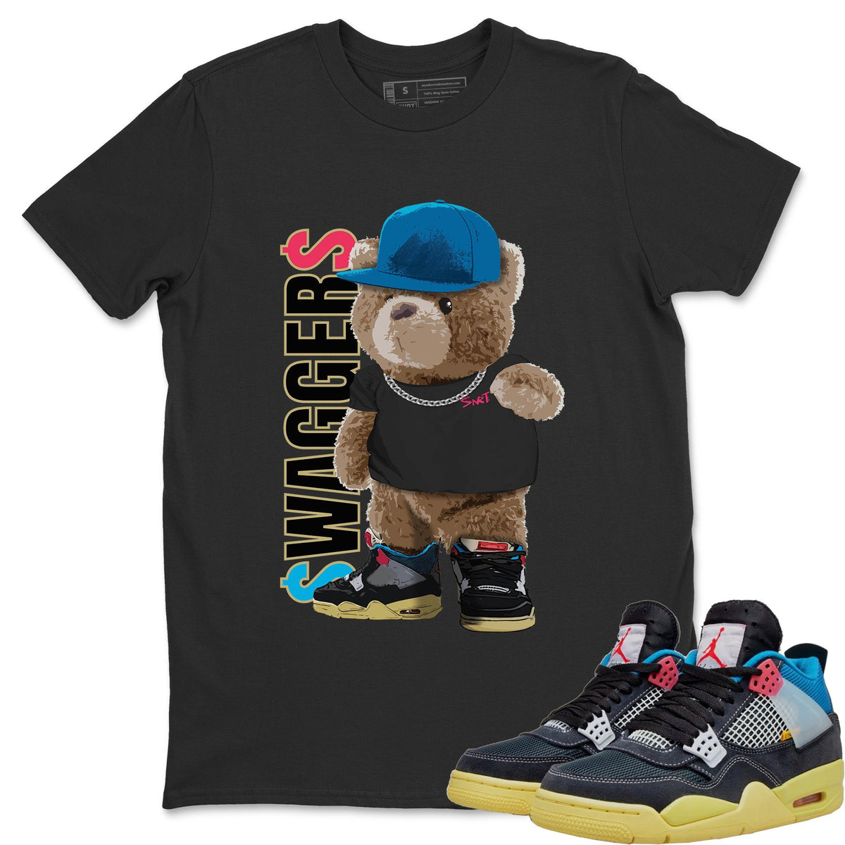 Jordan 4 Union Off Noir Sneaker Matching T-Shirt Bear Swaggers Sneaker Tees Jordan 4 Union Off Noir Sneaker Release Tees Crew Neck Tees