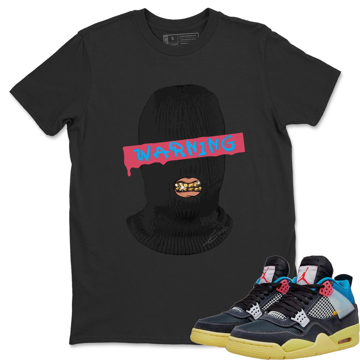 Jordan 4 Union Off Noir Sneaker Matching T-Shirt Warning Sneaker Tees Jordan 4 Union Off Noir Sneaker Release Tees Crew Neck Tees