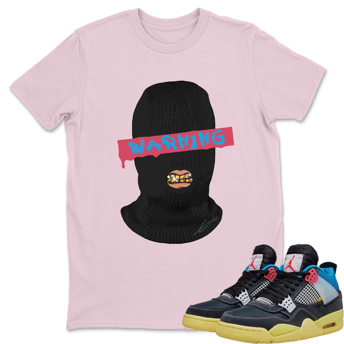 Jordan 4 Union Off Noir Sneaker Matching T-Shirt Warning Sneaker Tees Jordan 4 Union Off Noir Sneaker Release Tees Crew Neck Tees