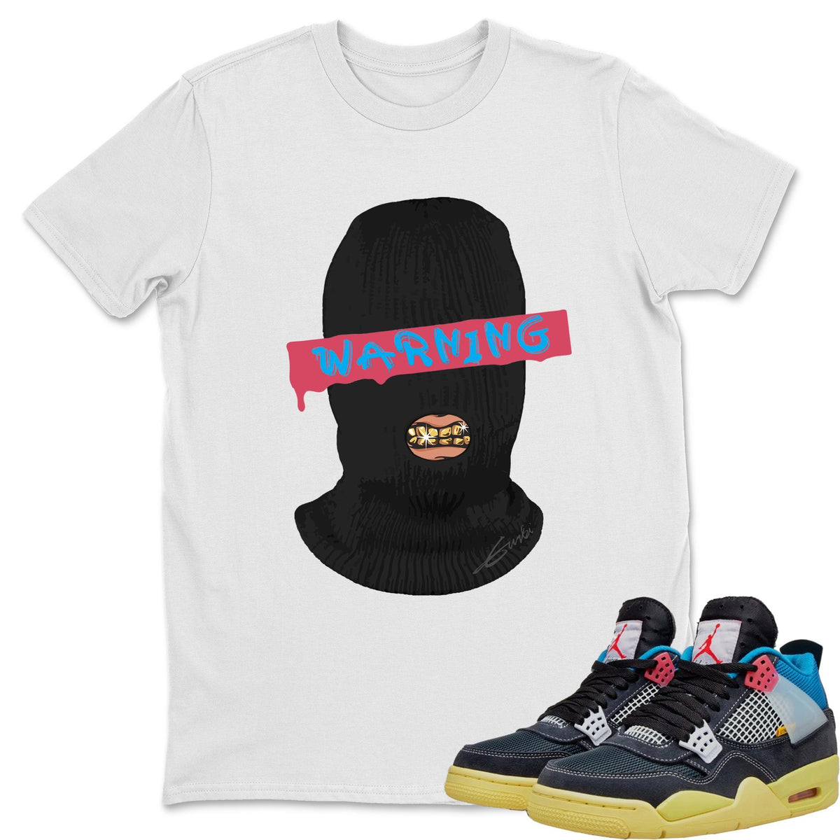 Jordan 4 Union Off Noir Sneaker Matching T-Shirt Warning Sneaker Tees Jordan 4 Union Off Noir Sneaker Release Tees Crew Neck Tees