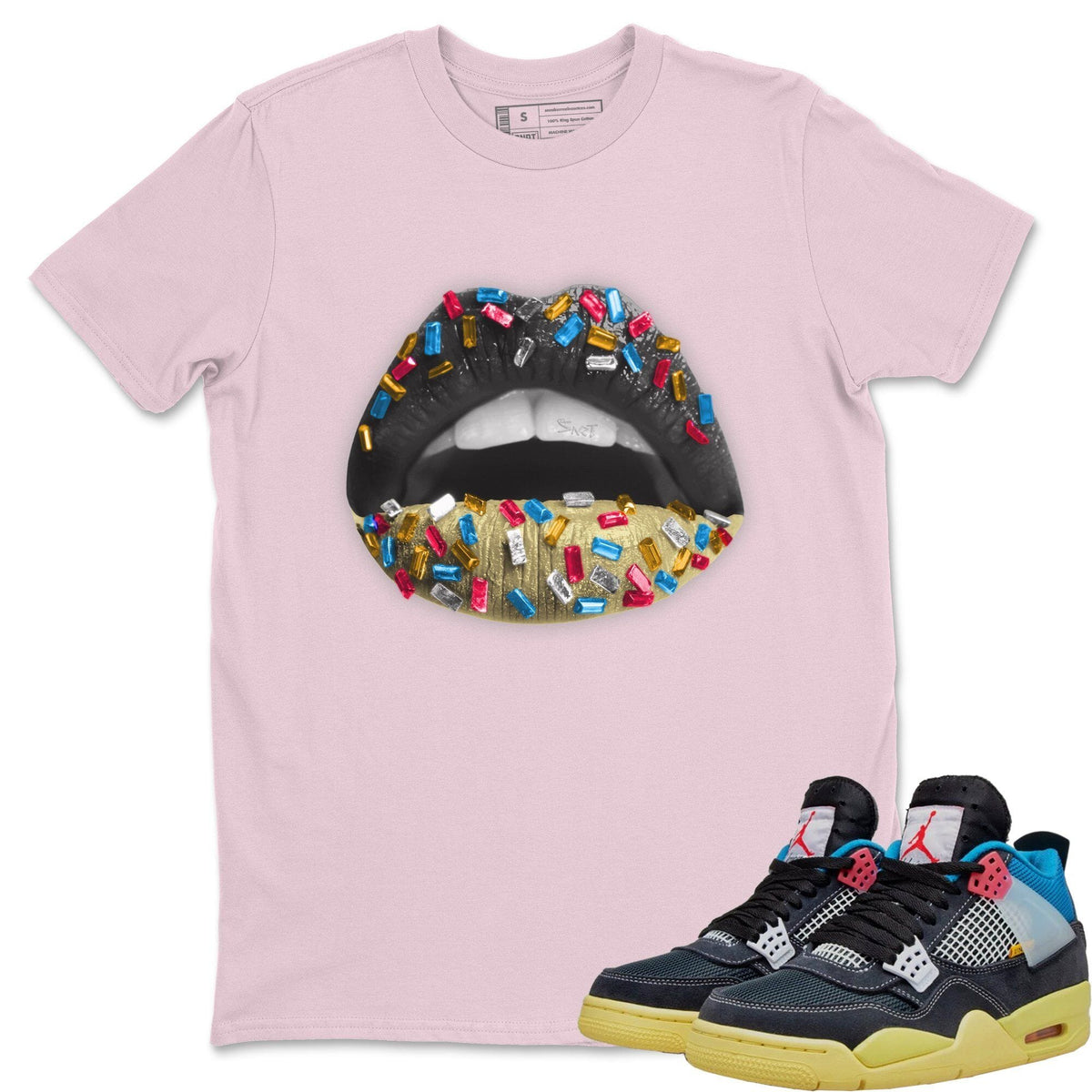 Jordan 4 Union Off Noir Sneaker Matching T-Shirt Lips Jewel Sneaker Tees Jordan 4 Union Off Noir Sneaker Release Tees Crew Neck Tees